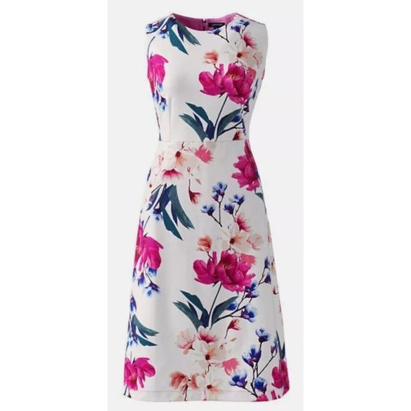 Lands' End Dresses & Skirts - Women's Land's End White & Colorful Floral Baumwolle Viscose Blend Print Tank,14